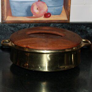 Vintage Dansk Designs Brass & Teak Chafing Dish